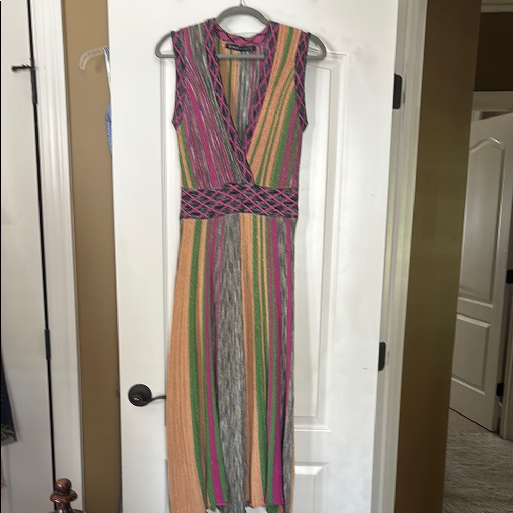 Purple and Yellow V-Neck Sleeveless Maxi Dress